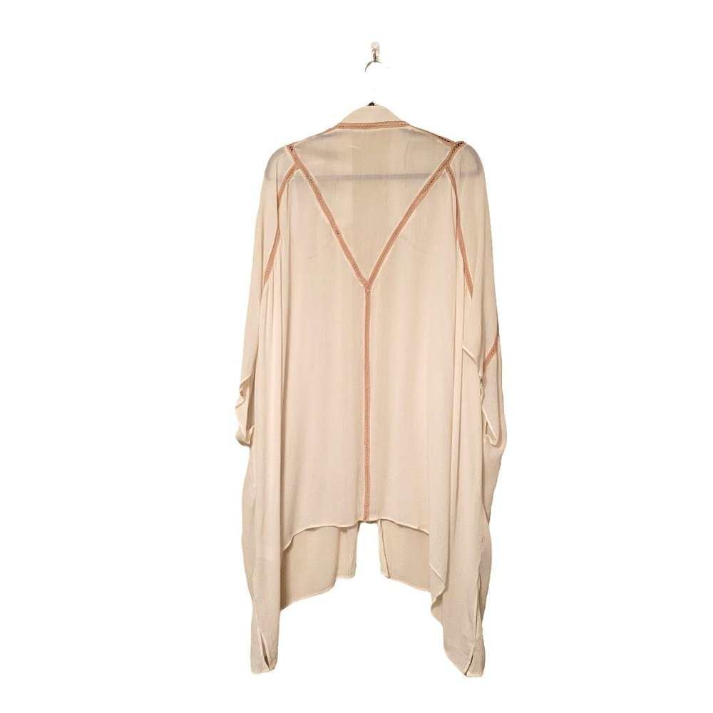 Altar'd State Womens Duster Cream M/L Crochet Trim Kimono Open Front - Picture 5 of 7